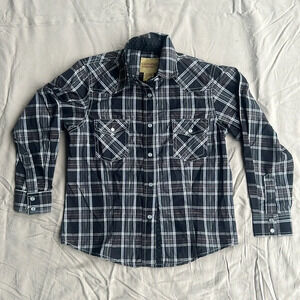 Cowgirl Legend Girl Black w Metallic Plaid Pearl Snap Long Sleeve‎ Shirt LRG NWT